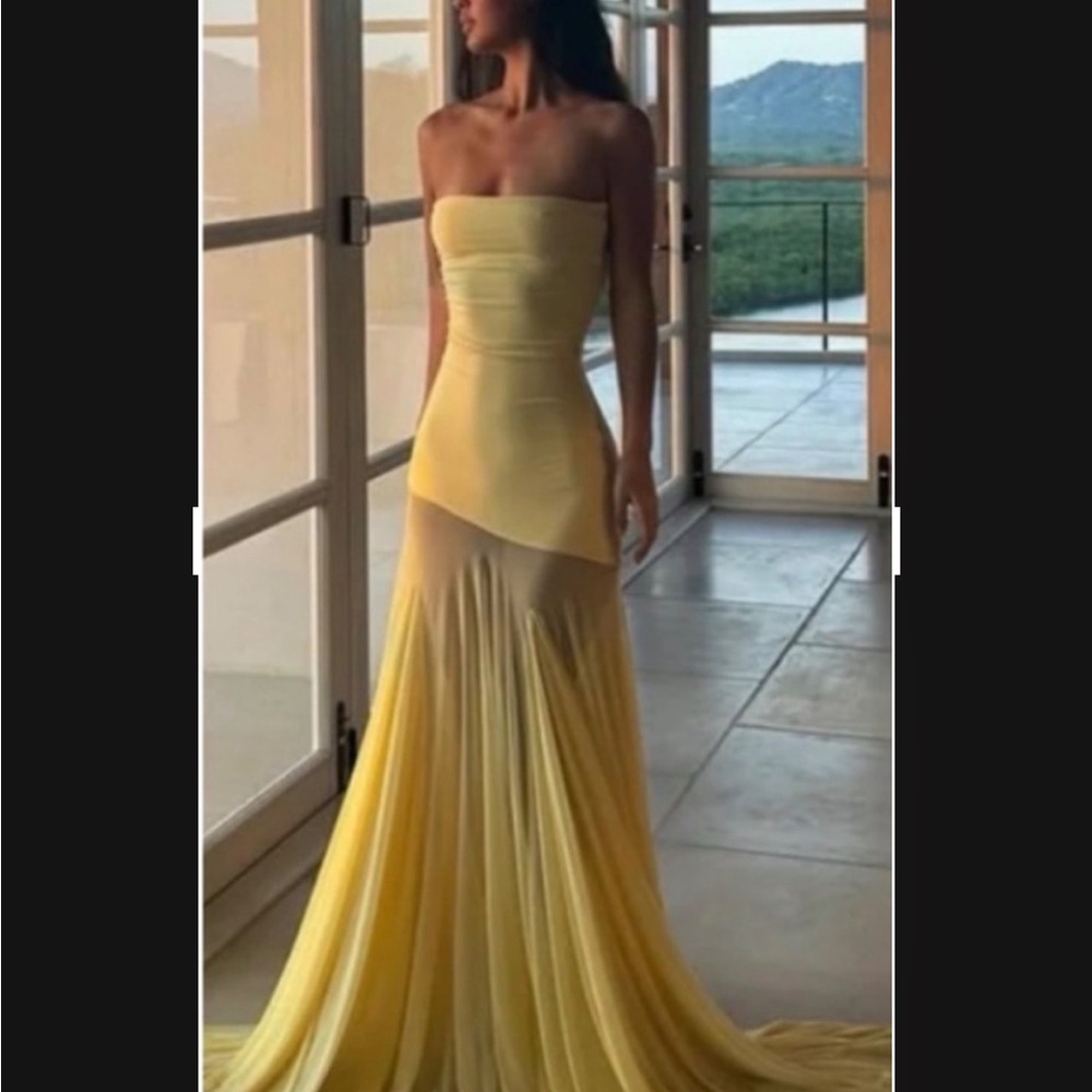 Yellow Strapless Mermaid Evening Dress
